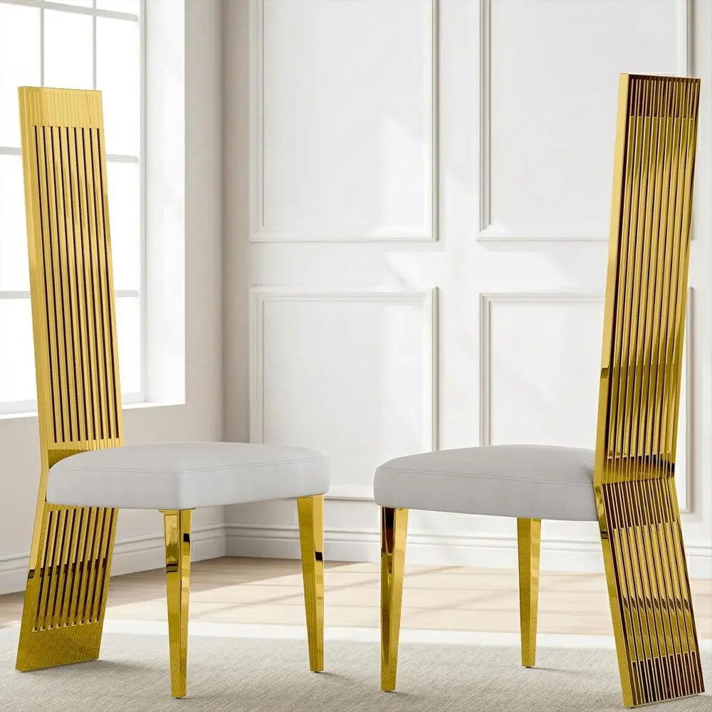 Upholstered High-Back Dining Chairs Set of 2, Luxurious for Home or Restaurant, Polished Stainless Steel Legs
Upholstered High-Back Dining Chairs Set of 2, Luxurious for Home or Restaurant, Polished Stainless Steel Legs