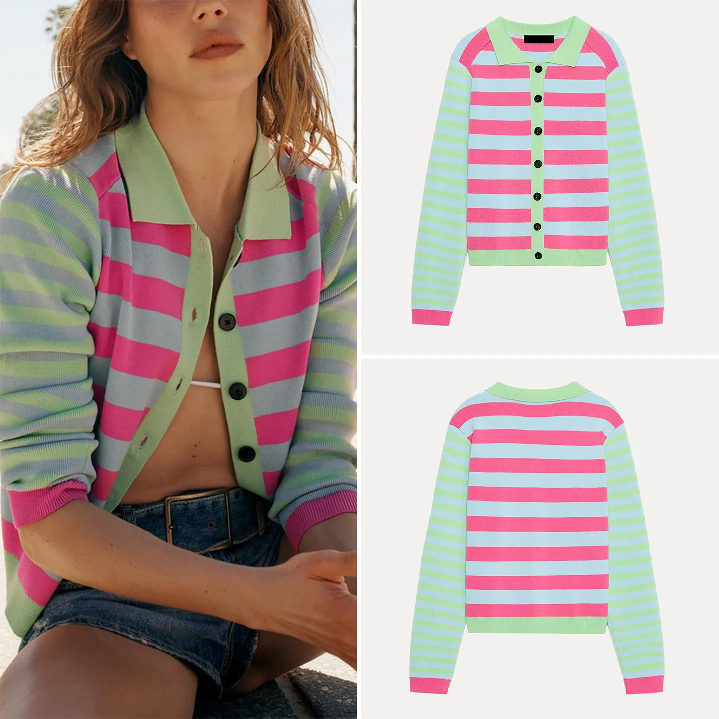 Elegant Striped Neck Knitted Coat for Women Spring 2026 Loose Fit Long Sleeve Cardigan Style ZADATA Fashion Outerwear
Elegant Striped Neck Knitted Coat for Women Spring 2026 Loose Fit Long Sleeve Cardigan Style ZADATA Fashion Outerwear