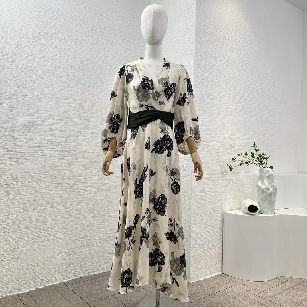 New Spring Summer Ink Color Tangerine Rose Floral Print Long Sleeve High Quality Women Midi Dress
New Spring Summer Ink Color Tangerine Rose Floral Print Long Sleeve High Quality Women Midi Dress