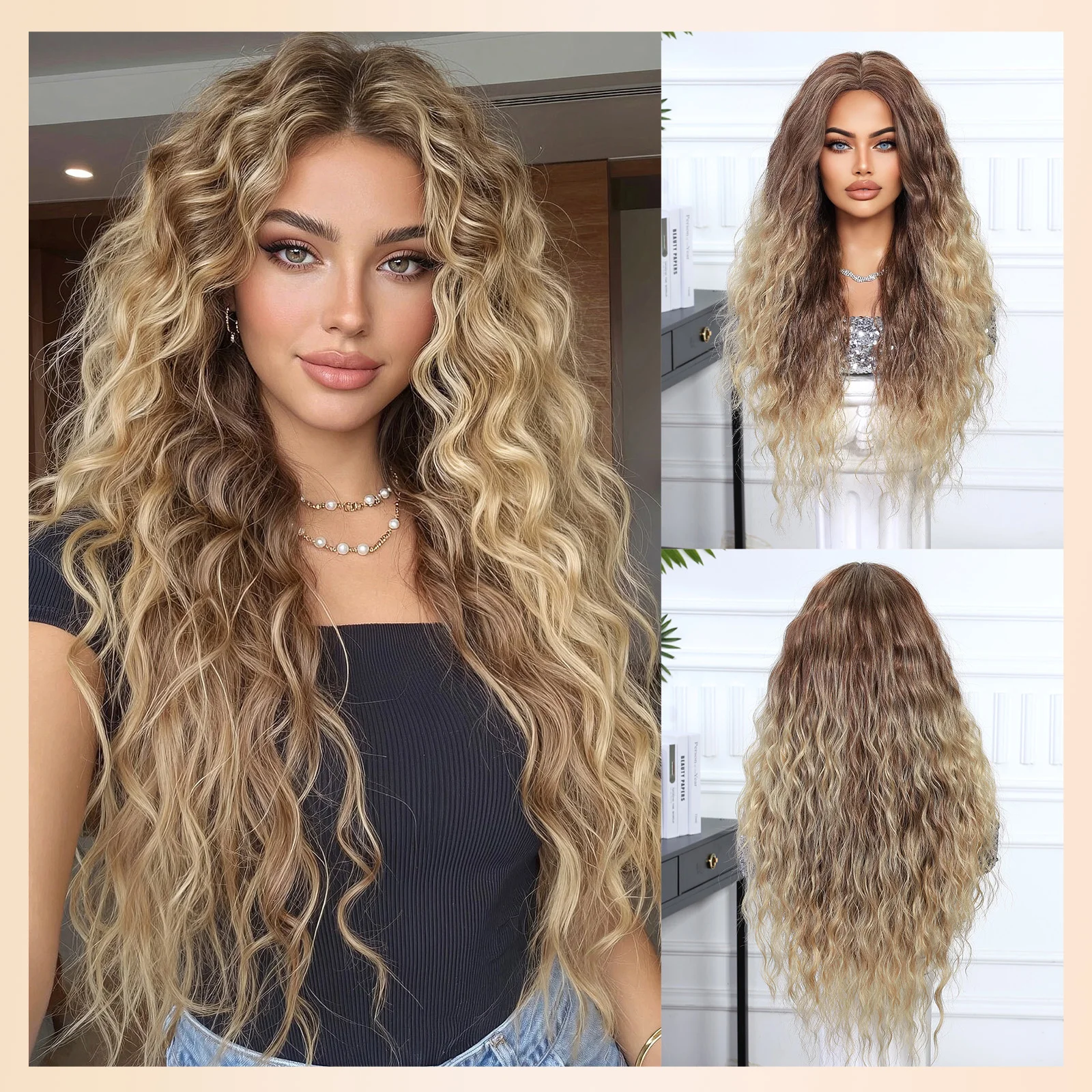 Ombre Brown Blonde Long Water Wave Synthetic Wigs 28 Inch Middle Part Heat Resistant Natural Looking Wig for Daily Wear
Ombre Brown Blonde Long Water Wave Synthetic Wigs 28 Inch Middle Part Heat Resistant Natural Looking Wig for Daily Wear