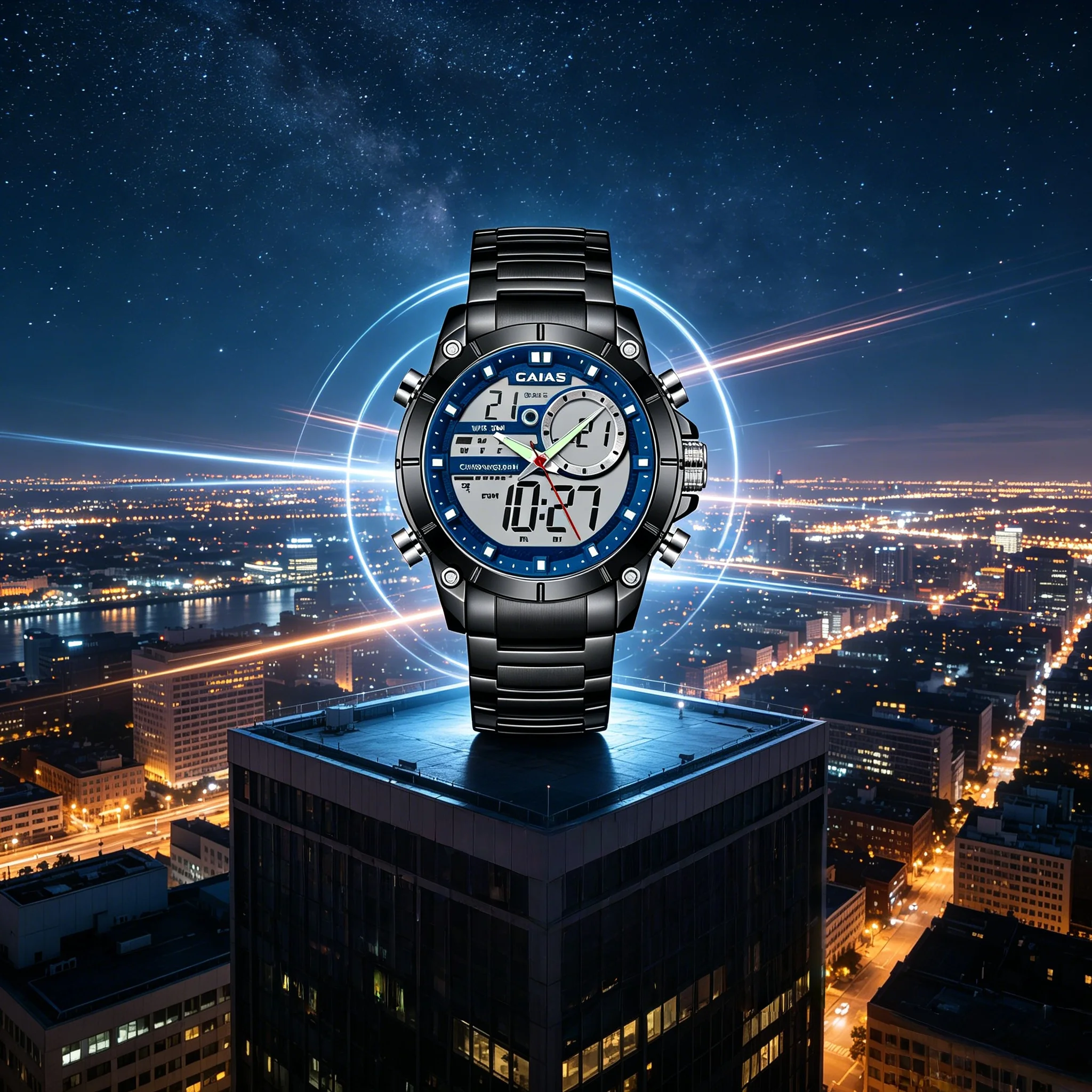 CAIAS Black Steel Men's Dual-Time Multi-Function World Time Outdoor Waterproof Digital Watch, 42mm Large Dial Design
CAIAS Black Steel Men's Dual-Time Multi-Function World Time Outdoor Waterproof Digital Watch, 42mm Large Dial Design