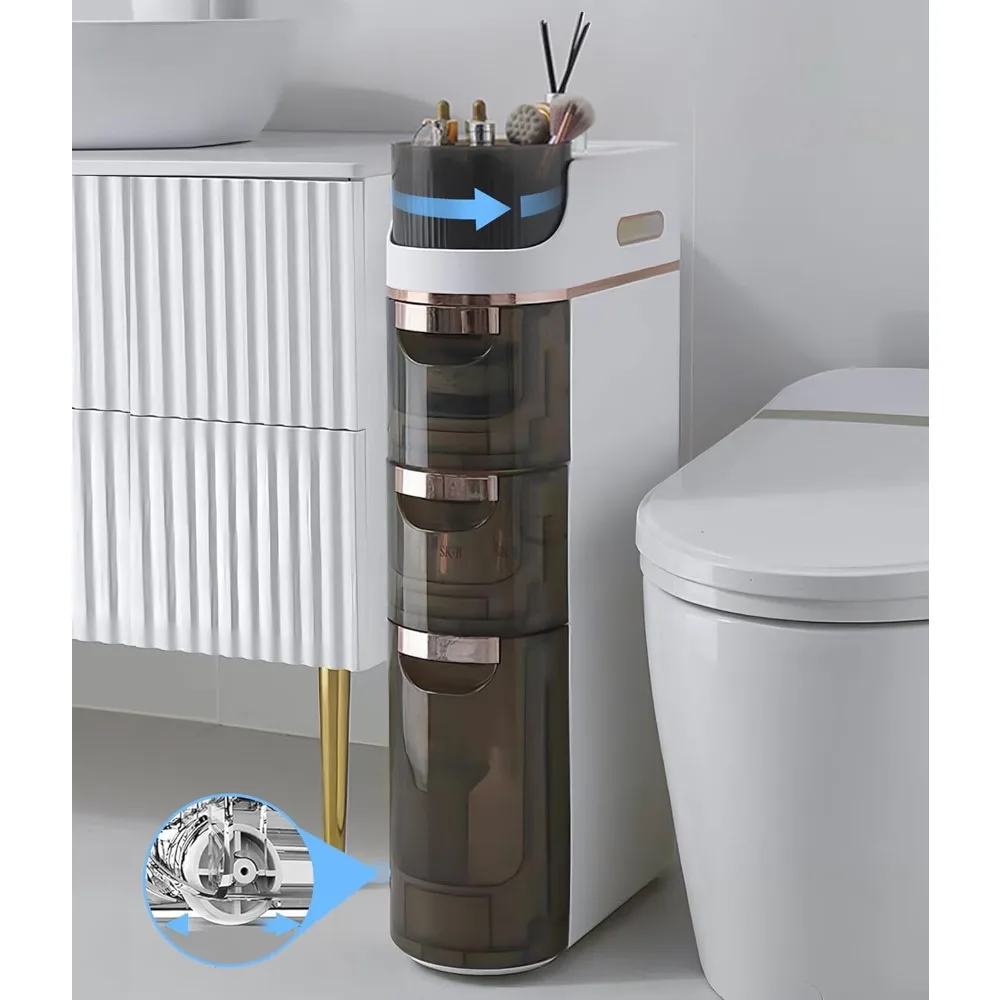 3-Tiers Slim Bathroom Storage Cabinet, Waterproof Narrow Floor Cabinet with Tissue Box and Wheels, Skinny Storage Organizer with
3-Tiers Slim Bathroom Storage Cabinet, Waterproof Narrow Floor Cabinet with Tissue Box and Wheels, Skinny Storage Organizer with