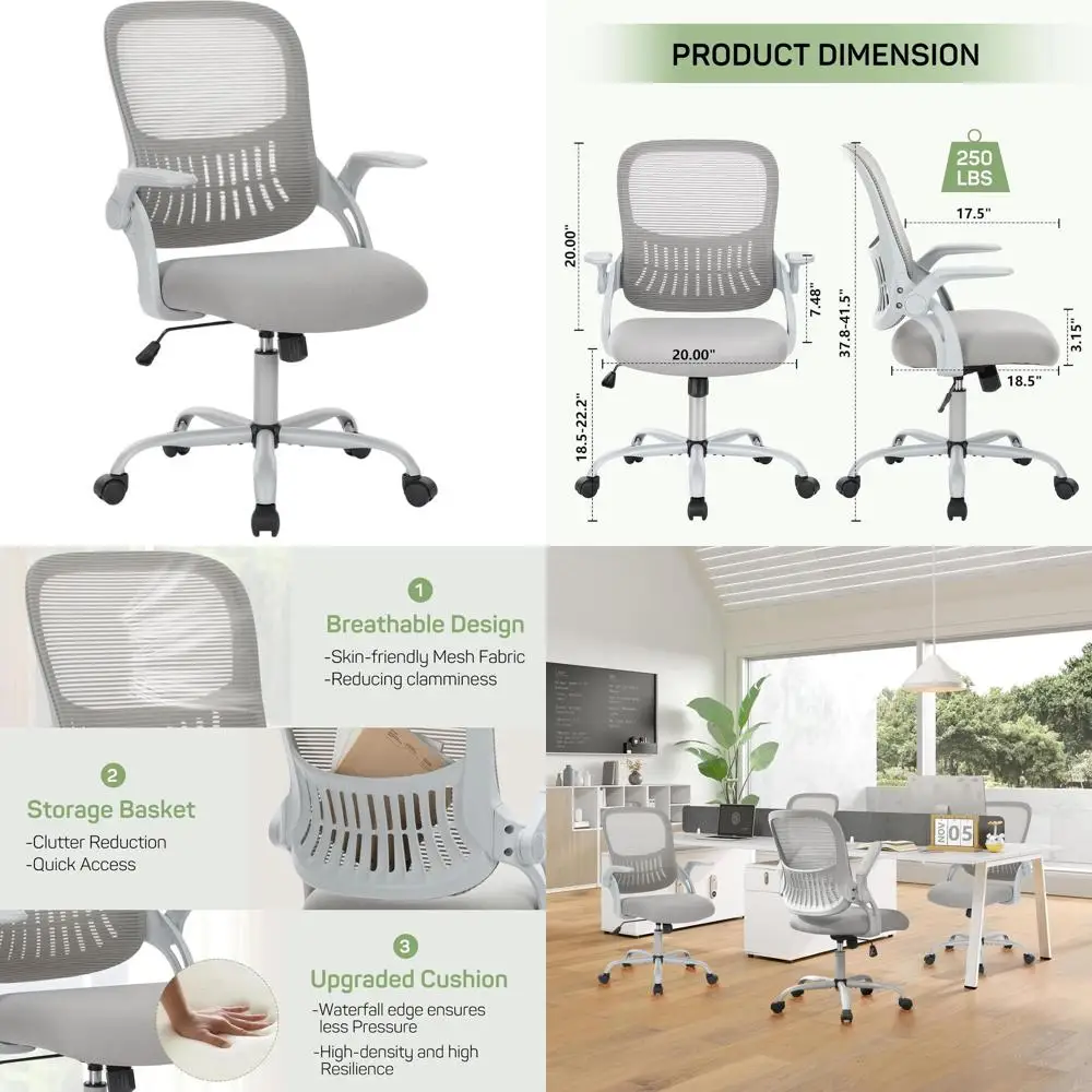 Эргономичное офисное кресло с сетчатой спинкой, регулируемыми подлокотниками, поясничной поддержкой, серое, для дома/кабинета
Эргономичное офисное кресло с сетчатой спинкой, регулируемыми подлокотниками, поясничной поддержкой, серое, для дома/кабинета