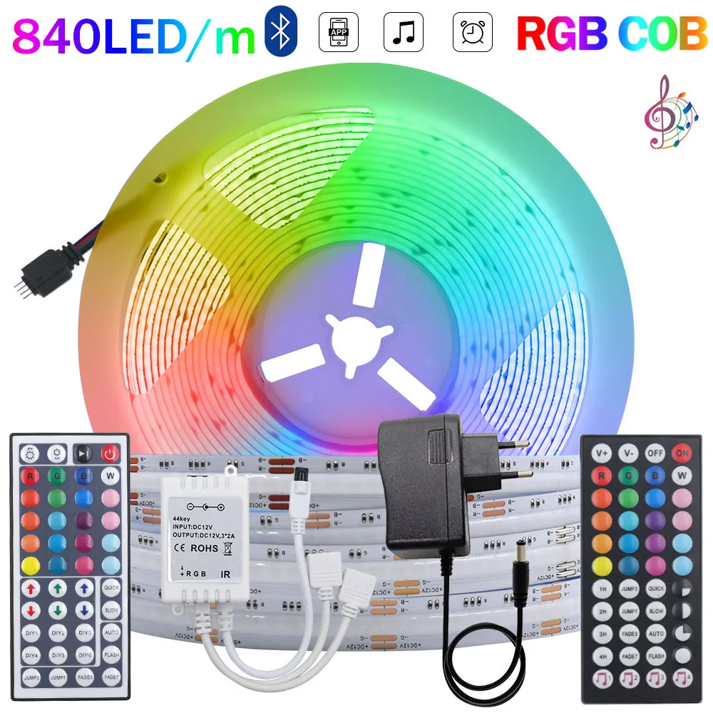 12V 24V RGB COB LED Strip Light 840LEDs/m Bluetooth-compatible 44key Remote Control Power Kit LED Tape COB Light For Room Decor
12V 24V RGB COB LED Strip Light 840LEDs/m Bluetooth-compatible 44key Remote Control Power Kit LED Tape COB Light For Room Decor