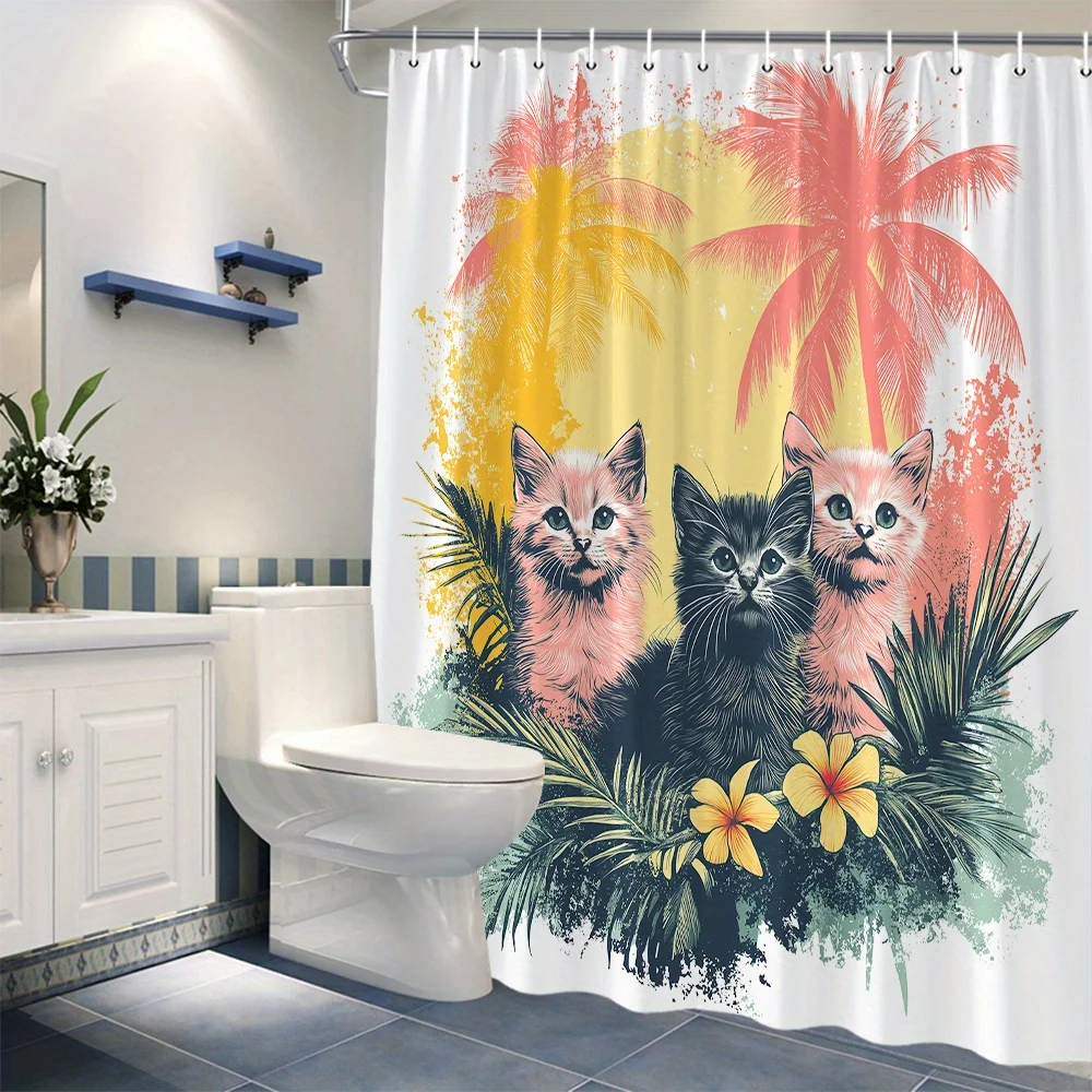 1 шт. тропические котята с занавеской для душа с цветами гибискуса, яркие розовые и черные котята, окруженные пишной зеленой и закатом
1 шт. тропические котята с занавеской для душа с цветами гибискуса, яркие розовые и черные котята, окруженные пишной зеленой и закатом