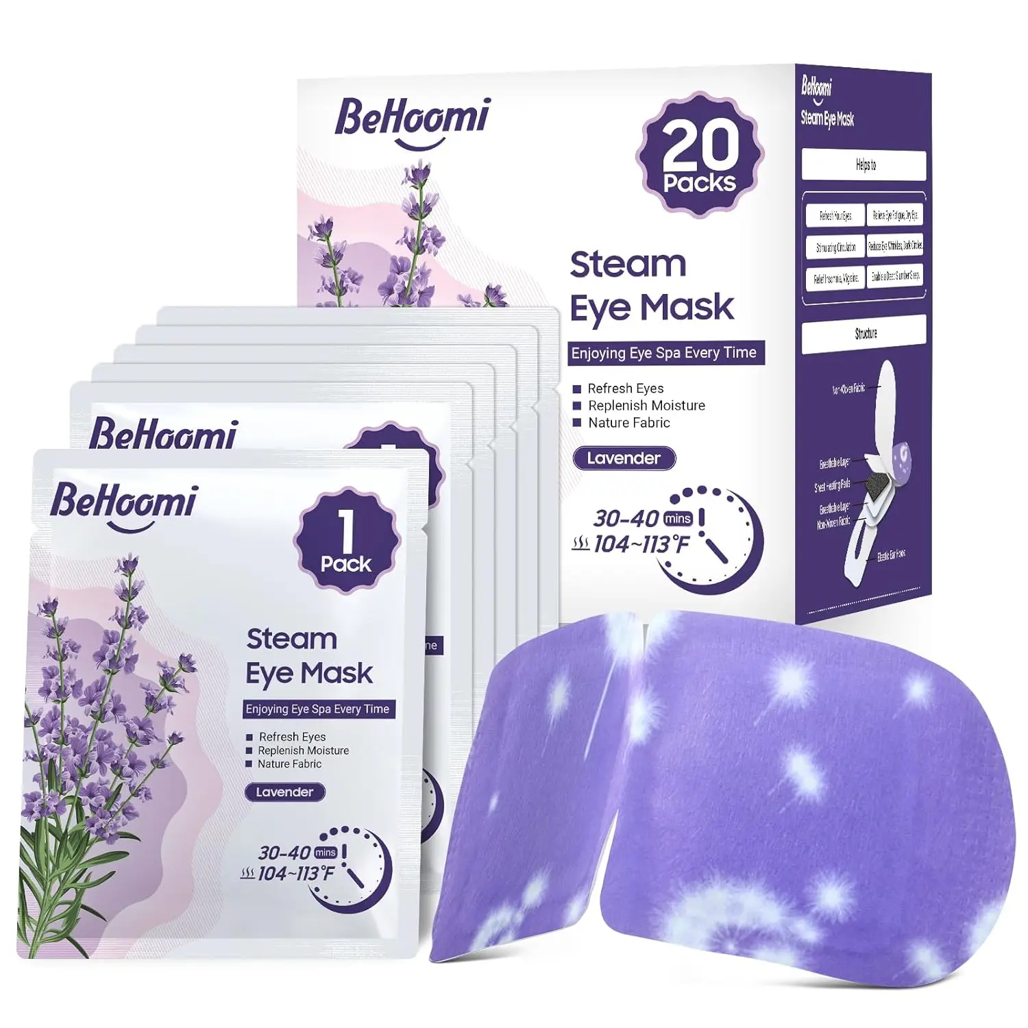 20 Pack Self-Heating Steam Eye Mask, Warm Compress for Sleep & Travel, Lavender
20 Pack Self-Heating Steam Eye Mask, Warm Compress for Sleep & Travel, Lavender