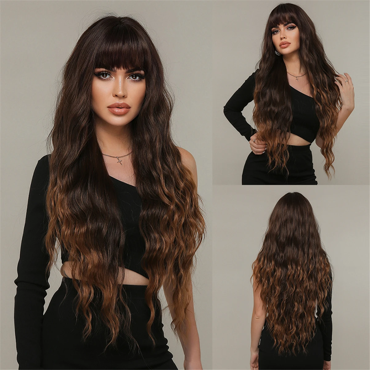 JOVIA Gradually shaded brown straight cut wavy hair with a fluffy texture realistic-looking synthetic hair with fringe
JOVIA Gradually shaded brown straight cut wavy hair with a fluffy texture realistic-looking synthetic hair with fringe