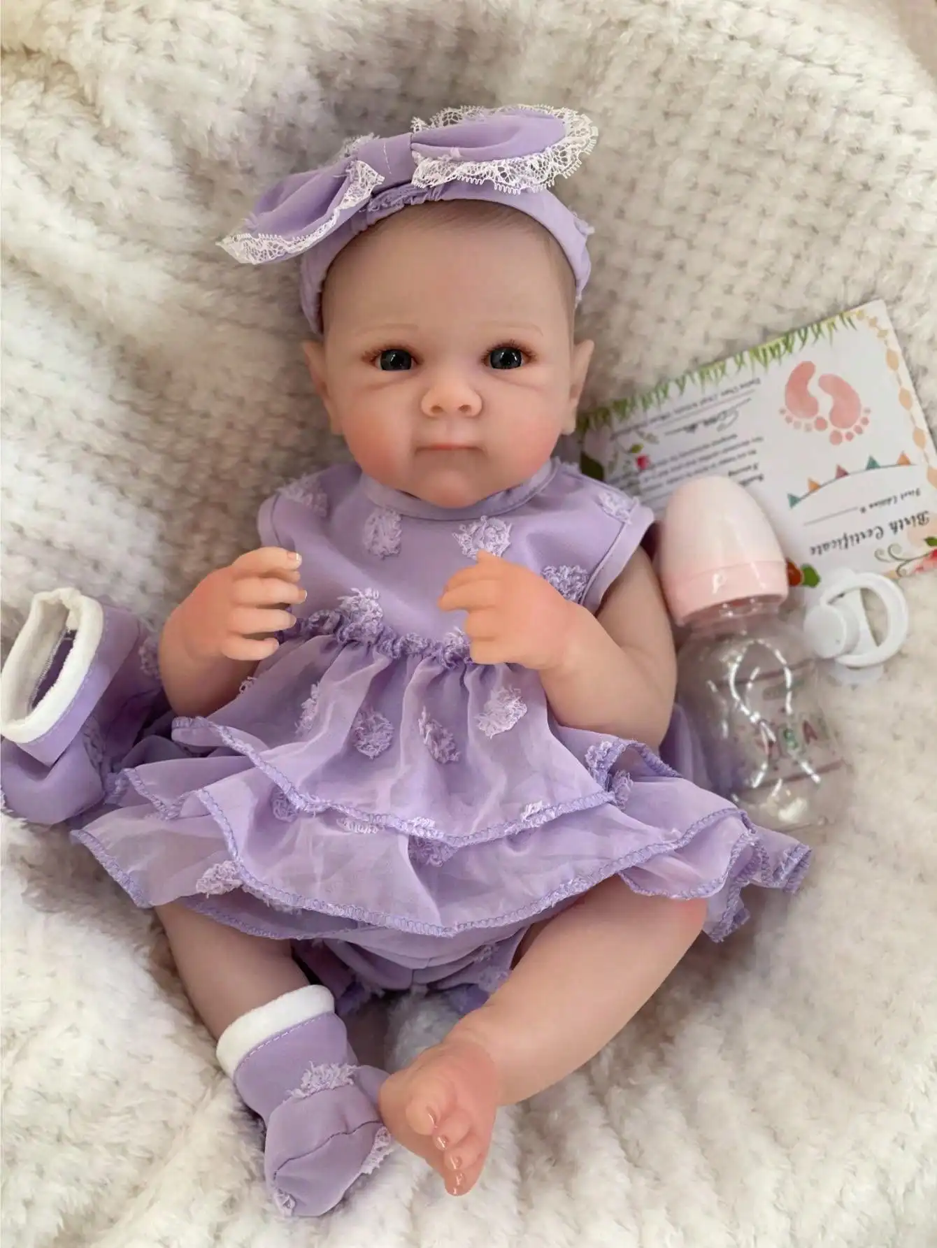 Saskia 18-Inch Handmade Lifelike Vinyl Reborn Doll Lovely Bettie Girl Waterproof Newborn Baby in a Purple Dress
Saskia 18-Inch Handmade Lifelike Vinyl Reborn Doll Lovely Bettie Girl Waterproof Newborn Baby in a Purple Dress