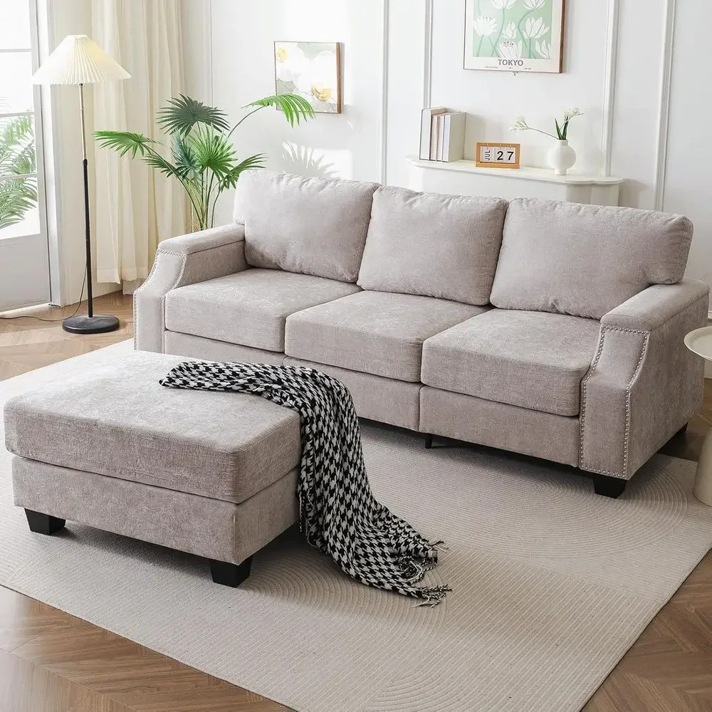 85 L-Shaped Sectional Sofa with Storage Ottoman, 3-Seater, Thick Cushions, Suitable for Living Room or Bedroom, Chenille Fabric
85 L-Shaped Sectional Sofa with Storage Ottoman, 3-Seater, Thick Cushions, Suitable for Living Room or Bedroom, Chenille Fabric