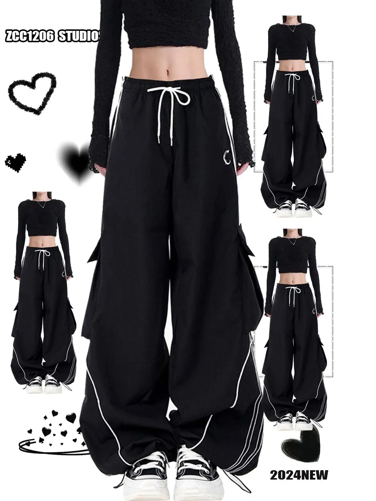 American Retro Street Dance Black Drawstring Wide Leg Workwear Sports Pants Women's Trendy Loose Hip Hop Casual Pants
American Retro Street Dance Black Drawstring Wide Leg Workwear Sports Pants Women's Trendy Loose Hip Hop Casual Pants