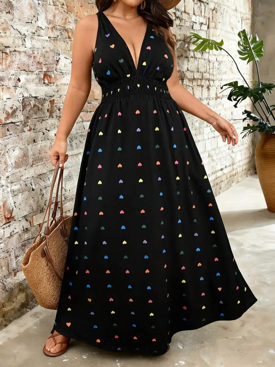 Plus Size Women Sleeveless V-Neck Heart Print Maxi Dress Elegant Casual
Plus Size Women Sleeveless V-Neck Heart Print Maxi Dress Elegant Casual