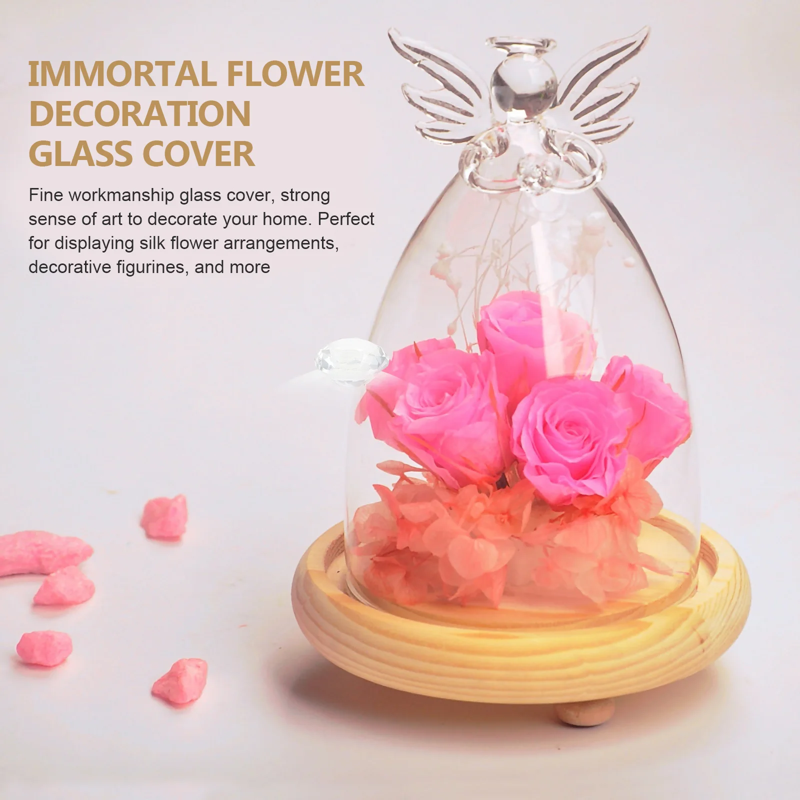 Glass Cover With Wooden Base For Preserved Flower Display Angel Decor Home Wedding Decoration Glass Bell Jar
Glass Cover With Wooden Base For Preserved Flower Display Angel Decor Home Wedding Decoration Glass Bell Jar