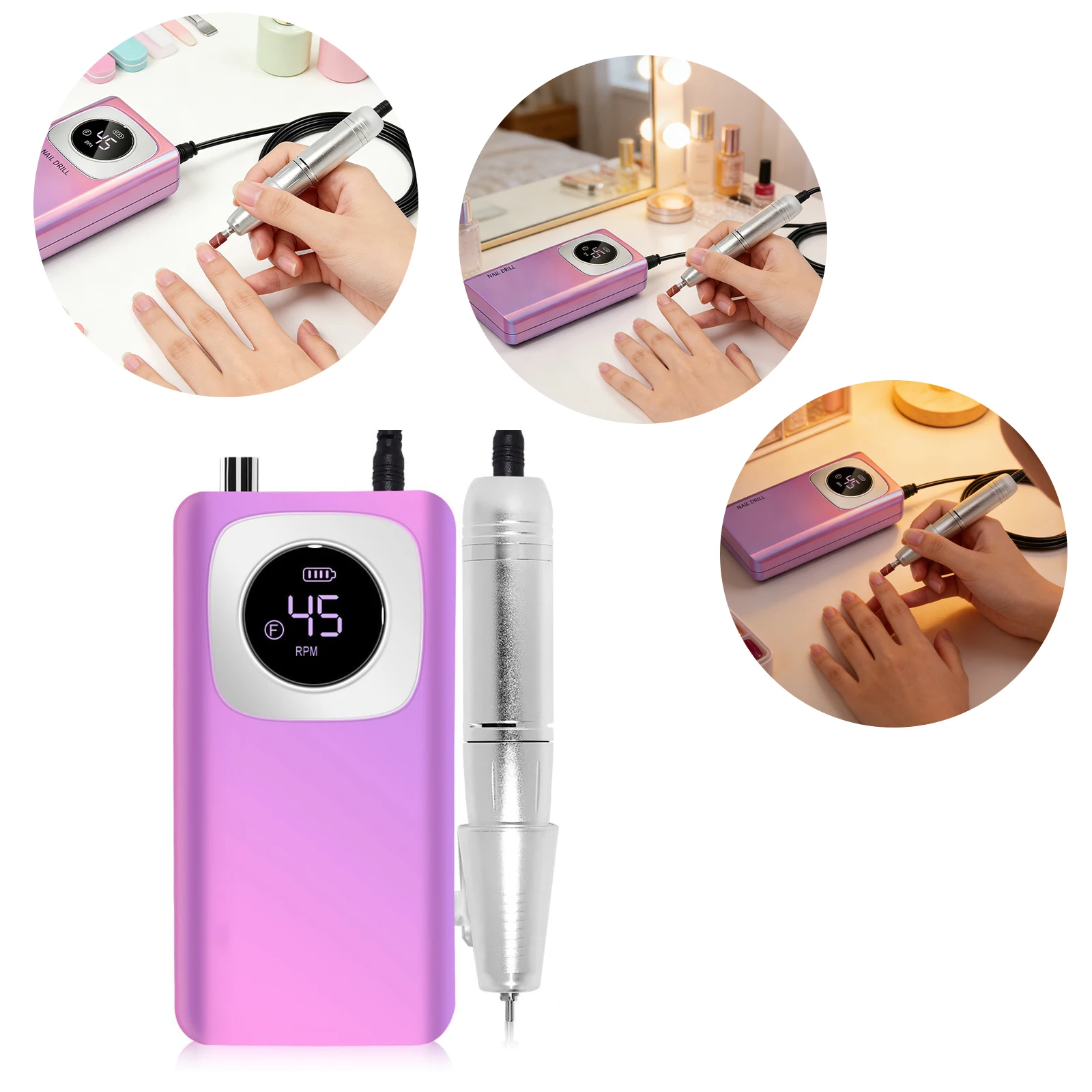 Electric Nail Drill 45000RPM Rechargeable Cordless E-File with Bits Kit Portable Nail File for Acrylic Gel Polishing Removing (Purple)
Electric Nail Drill 45000RPM Rechargeable Cordless E-File with Bits Kit Portable Nail File for Acrylic Gel Polishing Removing (Purple)