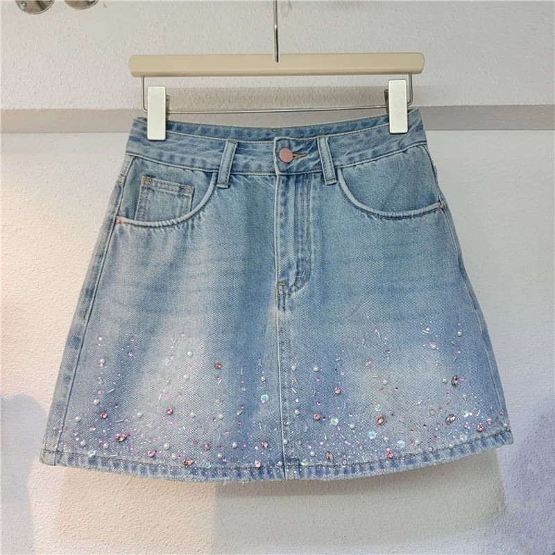 High-Grade Beaded Rhinestone High Waist Denim Skirt Women's Summer Thin Slimming Anti-Emptied Sheath A- Line Skirts
High-Grade Beaded Rhinestone High Waist Denim Skirt Women's Summer Thin Slimming Anti-Emptied Sheath A- Line Skirts