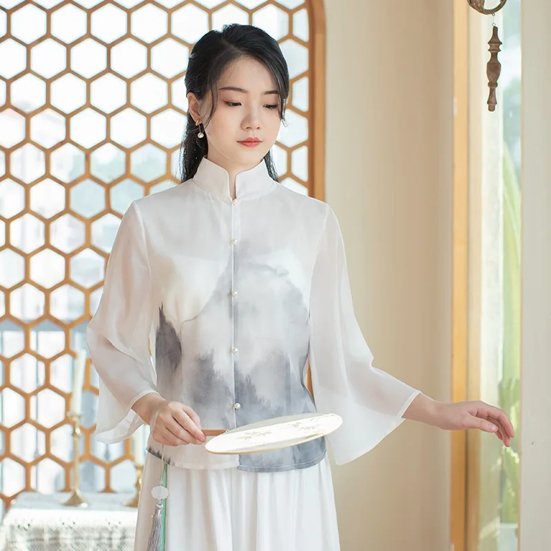 Cheongsam, топ с рисунком тушью, женская винтажная элегантная блузка Hanfu, весна-лето 2025, новая традиционная одежда, костюм Тан, рубашка
Cheongsam, топ с рисунком тушью, женская винтажная элегантная блузка Hanfu, весна-лето 2025, новая традиционная одежда, костюм Тан, рубашка