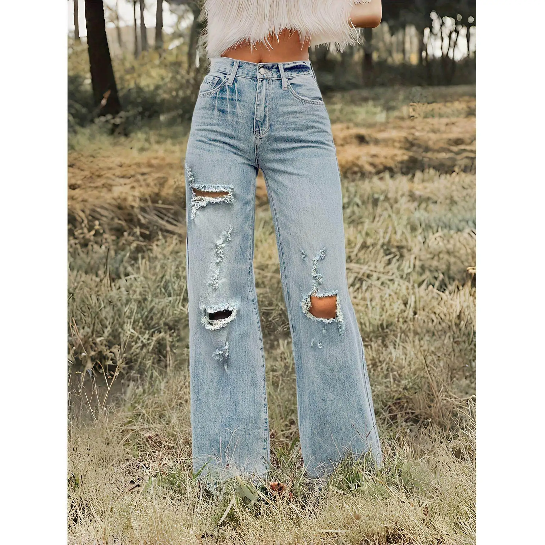 Blue Jeans Women's High Waist Wide Leg Denim Pants Elastic Hole Punching Style Autumn Long Pants Seven Sleeve Length
Blue Jeans Women's High Waist Wide Leg Denim Pants Elastic Hole Punching Style Autumn Long Pants Seven Sleeve Length