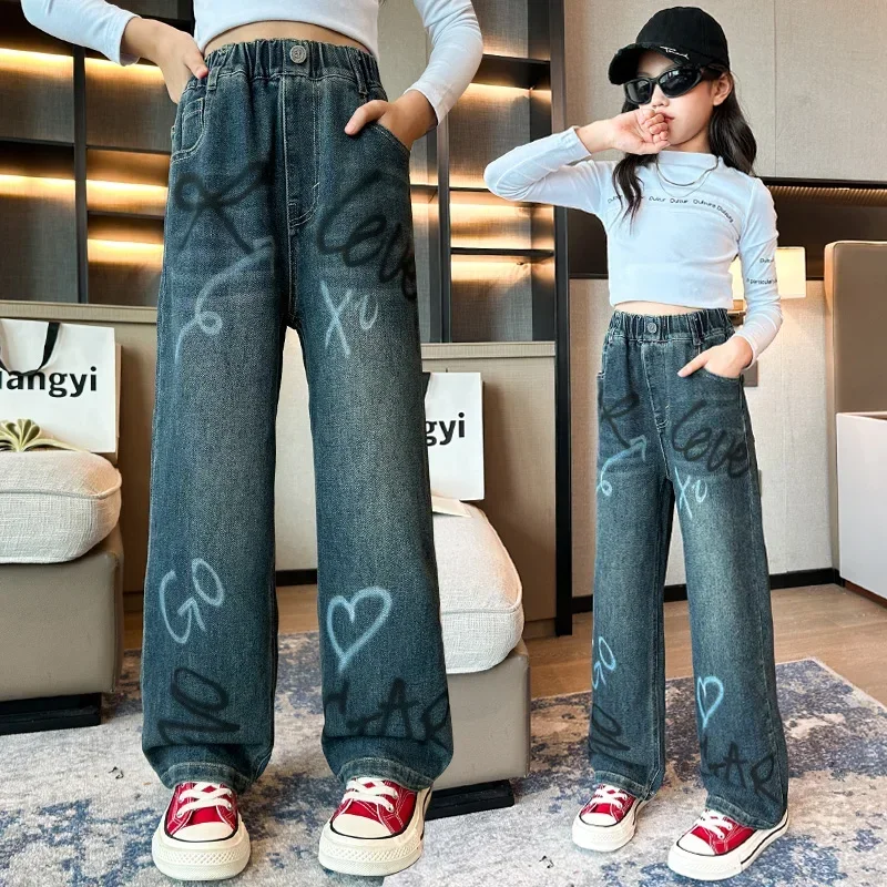 Girls Letter Love Inkjet Denim Spring and Autumn Fashionable Wide Leg Pants Children's Versatile Straight Pants 5-15 Years Old
Girls Letter Love Inkjet Denim Spring and Autumn Fashionable Wide Leg Pants Children's Versatile Straight Pants 5-15 Years Old