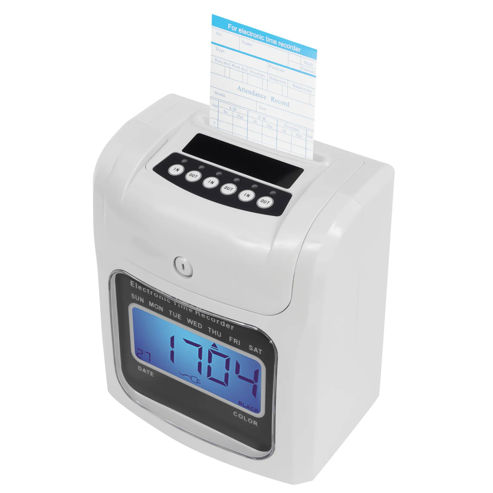 Employee Time Clock, Two-Color Printing, Automatic Time Calibration, Waterproof, User-Friendly with Automatic Card Feeding,
Employee Time Clock, Two-Color Printing, Automatic Time Calibration, Waterproof, User-Friendly with Automatic Card Feeding,