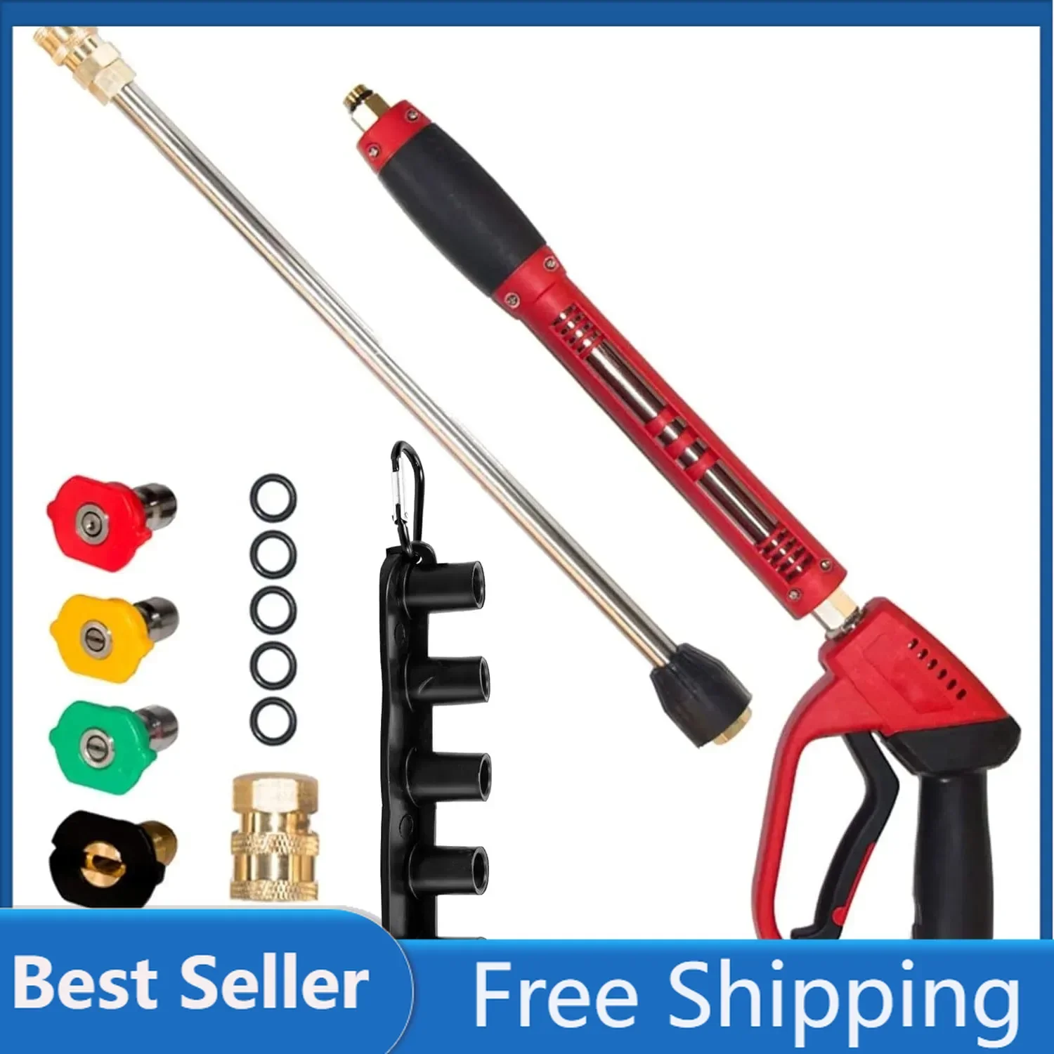 Hourleey Pressure Washer Gun, Red High Power Washer Gun with Replacement Wand Extension, 5 Nozzle Tips, M22 Fittings, 40 Inch
Hourleey Pressure Washer Gun, Red High Power Washer Gun with Replacement Wand Extension, 5 Nozzle Tips, M22 Fittings, 40 Inch