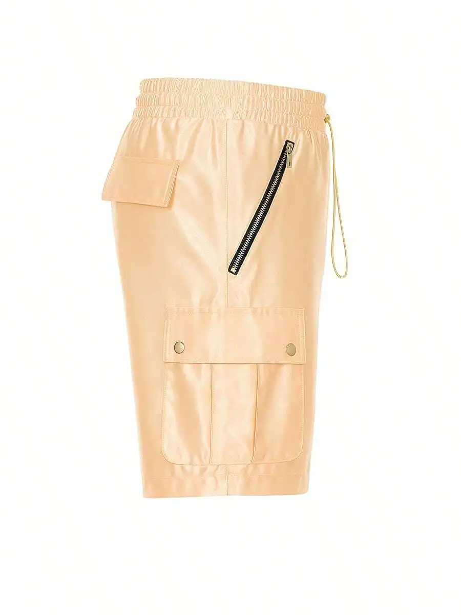 Men’s Shiny Satin Cargo Shorts With Elastic Waistband, Zippered Side Pocket And Snap-Button Flap Pockets, Casual Streetwear
Men’s Shiny Satin Cargo Shorts With Elastic Waistband, Zippered Side Pocket And Snap-Button Flap Pockets, Casual Streetwear