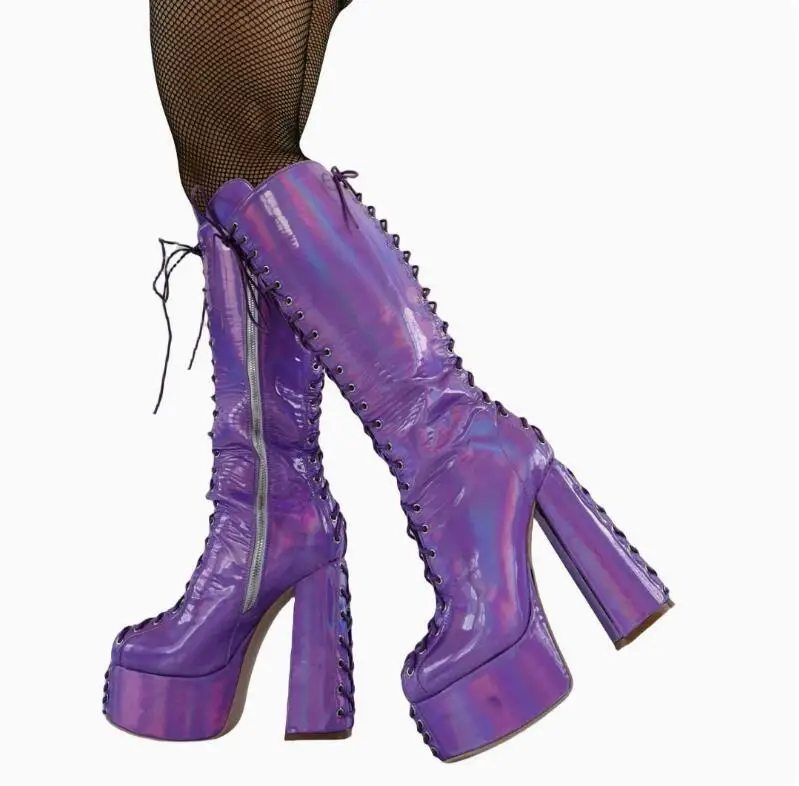 Sexy Super High Heel 15cm Woman Purple Leather Knee High Boots with 5.5cm Platform Female Lace-up Side Zipper Boots Shoes
Sexy Super High Heel 15cm Woman Purple Leather Knee High Boots with 5.5cm Platform Female Lace-up Side Zipper Boots Shoes