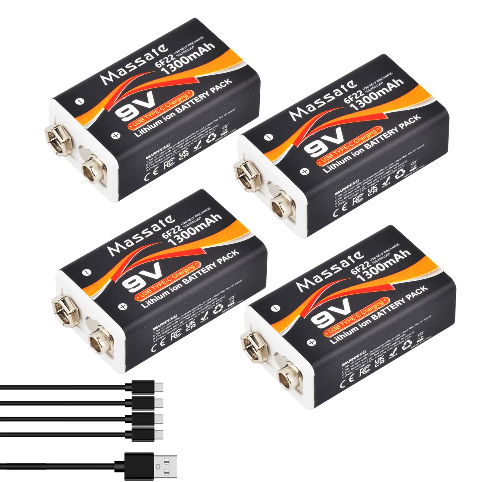 Massate 9V Rechargeable Battery 1300mAh 6F22 USB Type-C Lithium Batteries for Multimeter Microphone Toy Remote Control KTV
Massate 9V Rechargeable Battery 1300mAh 6F22 USB Type-C Lithium Batteries for Multimeter Microphone Toy Remote Control KTV