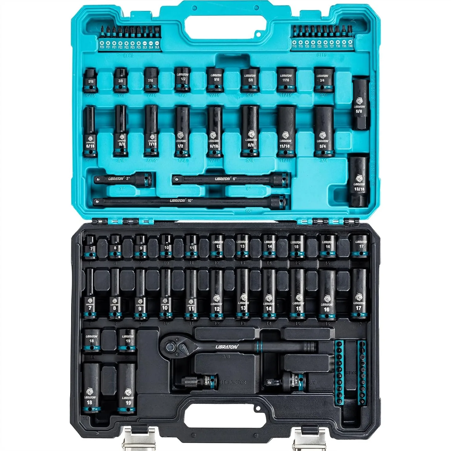 3/8 Impact Socket Set 90PCS, SAE & Metric Cr-V Steel Deep & Shallow Sockets with Ratchet Handle, Extension Bars, Bits, Spark
3/8 Impact Socket Set 90PCS, SAE & Metric Cr-V Steel Deep & Shallow Sockets with Ratchet Handle, Extension Bars, Bits, Spark