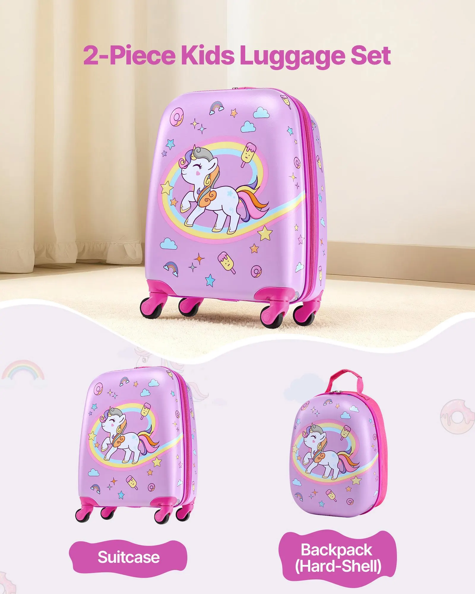 Kids Luggage Set, 2 Piece, 18 Inch Hardside Rolling Wheels Suitcase with Hard-Shell Backpack, Unicorn Kids Carry on Luggage S
Kids Luggage Set, 2 Piece, 18 Inch Hardside Rolling Wheels Suitcase with Hard-Shell Backpack, Unicorn Kids Carry on Luggage S