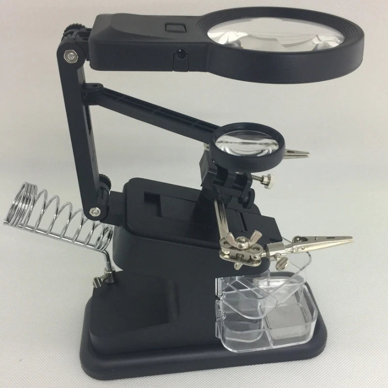 HD Desktop Magnifier Soldering Station USB Adjustable Helping Hands Magnifying Glass with Light LED and Alligator Clip Loupe