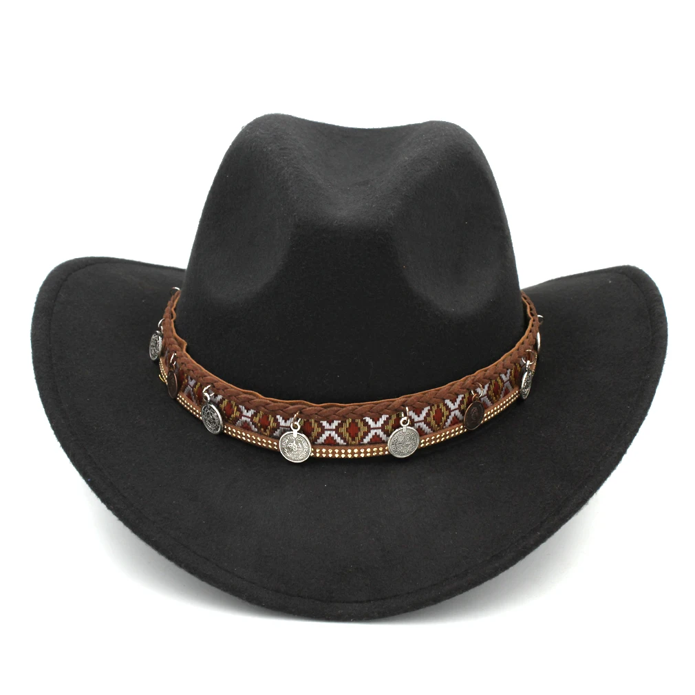 Classic Western Cowboy Hat Cowgirl Cap Fedora Hats Wide Brim Chapeau шляпа Sombrero with Punk Coins Hatband Party for Women Men
Classic Western Cowboy Hat Cowgirl Cap Fedora Hats Wide Brim Chapeau шляпа Sombrero with Punk Coins Hatband Party for Women Men