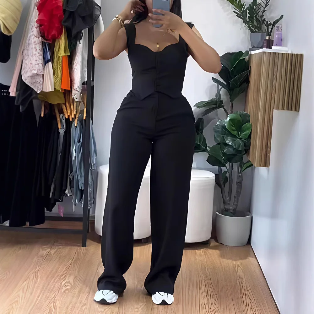 Women's Clothing Solid Color Casual Strap Sleeveless Tight Suit High Waist Wide Leg Trousers Overall Pants Jumpsuit
Women's Clothing Solid Color Casual Strap Sleeveless Tight Suit High Waist Wide Leg Trousers Overall Pants Jumpsuit