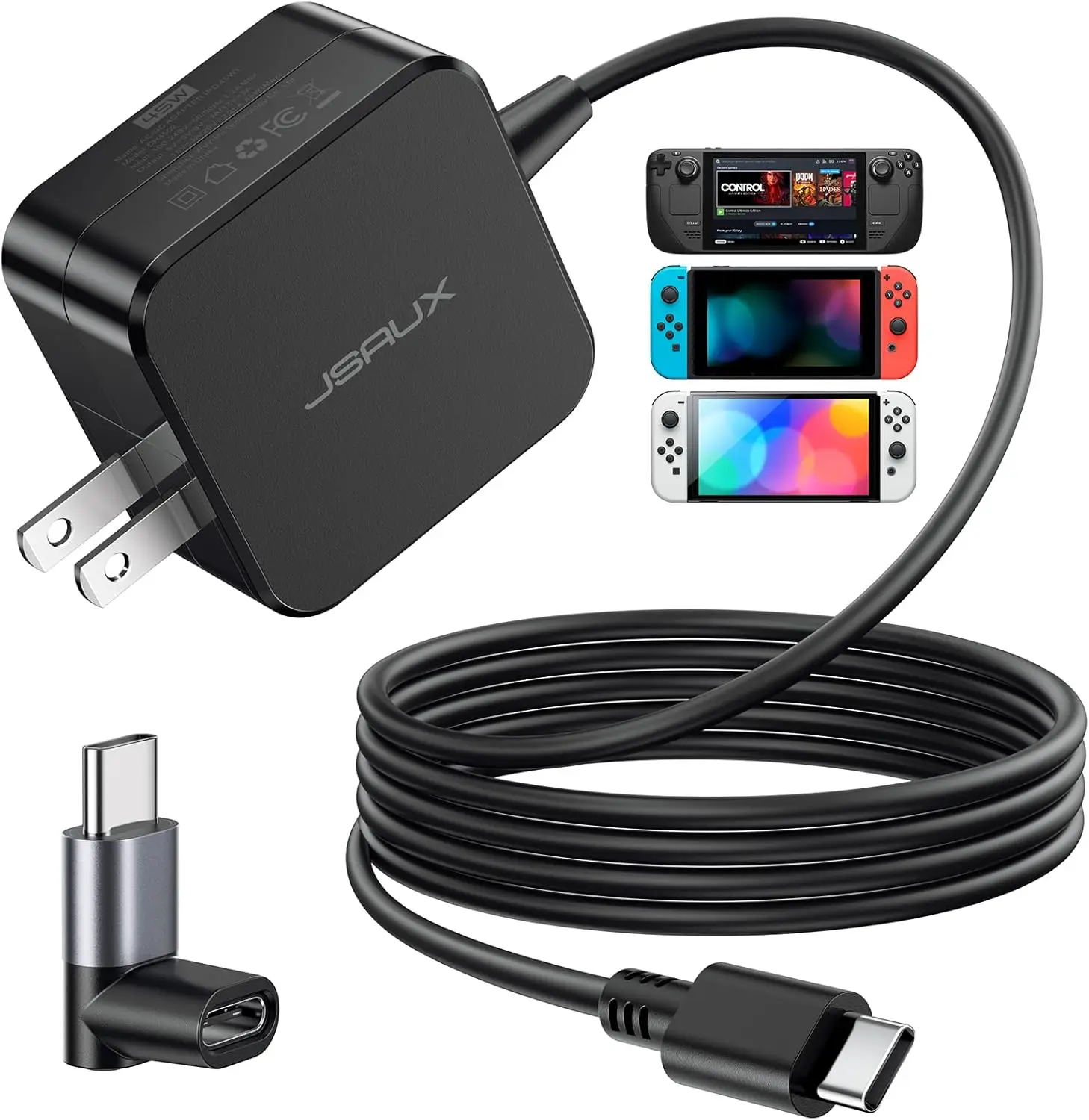 45W USB C Fast Charger for Steam Deck/OLED, PD 3.0 Type C Charging Block with 5FT Cable for Switch, iPhone 17/16/15, Samsung S25/S24, Pixel, iPad, MacBook
45W USB C Fast Charger for Steam Deck/OLED, PD 3.0 Type C Charging Block with 5FT Cable for Switch, iPhone 17/16/15, Samsung S25/S24, Pixel, iPad, MacBook