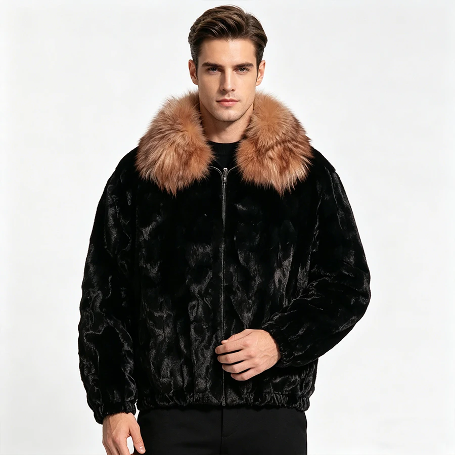 Black Mink Fur Jacket With Red Fox Fur Collar Natural Fur Zippered Bomber Jacket Furry Jacket Fashion Men's Winter Jacket
Black Mink Fur Jacket With Red Fox Fur Collar Natural Fur Zippered Bomber Jacket Furry Jacket Fashion Men's Winter Jacket
