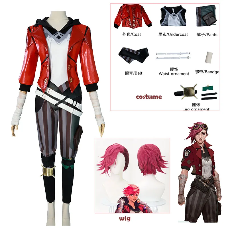 Anime Game lol Cosplay Costume VI leather red jacket pants wigs uniform cosplay outfit for Adults Halloween Carnival
Anime Game lol Cosplay Costume VI leather red jacket pants wigs uniform cosplay outfit for Adults Halloween Carnival