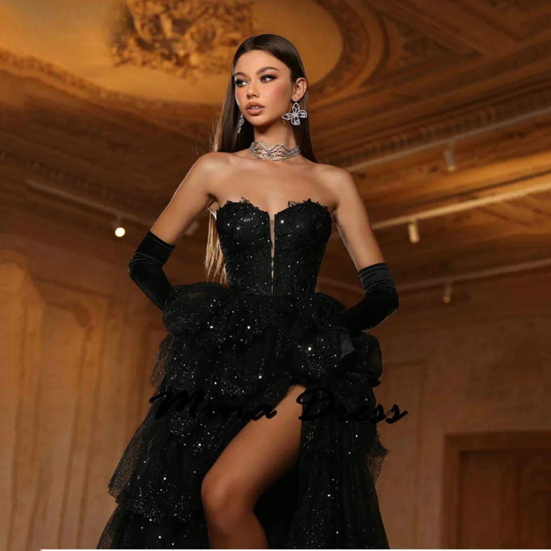 Mina-A black evening gown with side openings and a sexy layered shiny sheer suit, suitable for graduation and parties
Mina-A black evening gown with side openings and a sexy layered shiny sheer suit, suitable for graduation and parties
