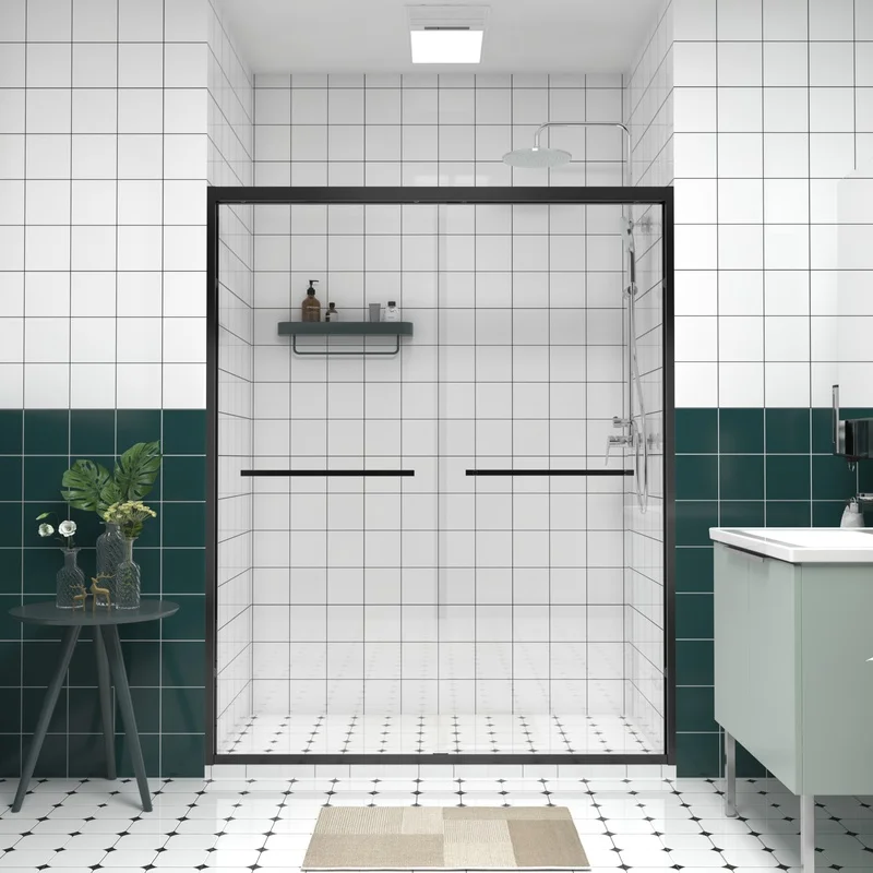 56-60"x74" Aluminum Frame Double Sliding Shower Door, 6mm Clear Tempered Glass, Matte Black Hardware, Bypass Bathroom Enclosure
56-60"x74" Aluminum Frame Double Sliding Shower Door, 6mm Clear Tempered Glass, Matte Black Hardware, Bypass Bathroom Enclosure