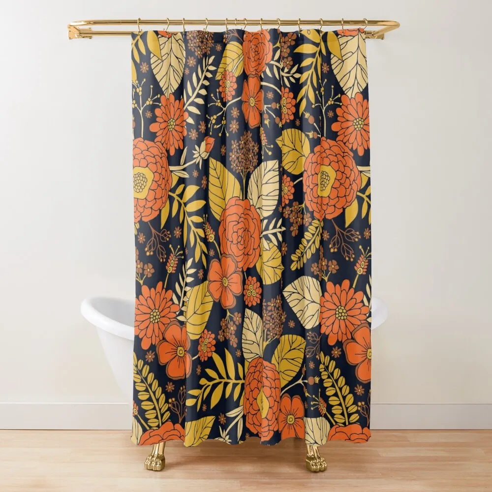 Retro Orange, Yellow, Brown, & Navy Floral Pattern Shower Curtain Bathroom Shower Set Waterproof Shower Curtain
Retro Orange, Yellow, Brown, & Navy Floral Pattern Shower Curtain Bathroom Shower Set Waterproof Shower Curtain