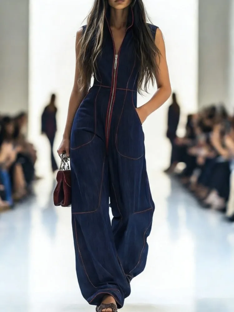 Onecozyday Women's Dark Blue Contrast Stitch Sleeveless Denim Wide Leg Jumpsuit Summer Stylish Loose Fit Streetwear Jumpsuits
Onecozyday Women's Dark Blue Contrast Stitch Sleeveless Denim Wide Leg Jumpsuit Summer Stylish Loose Fit Streetwear Jumpsuits