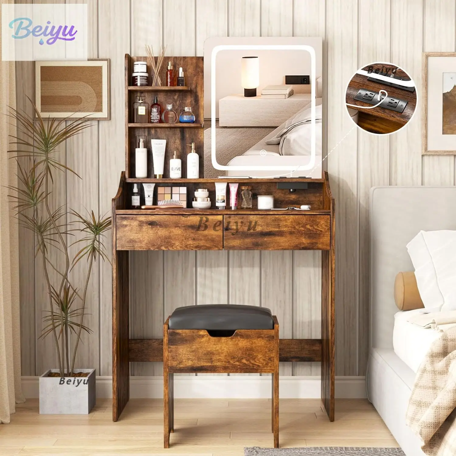 Комод со светодиодной подсветкой и зарядной станцией, с 4 стеллажами для хранения и 2 ящиками, женский комод
Комод со светодиодной подсветкой и зарядной станцией, с 4 стеллажами для хранения и 2 ящиками, женский комод