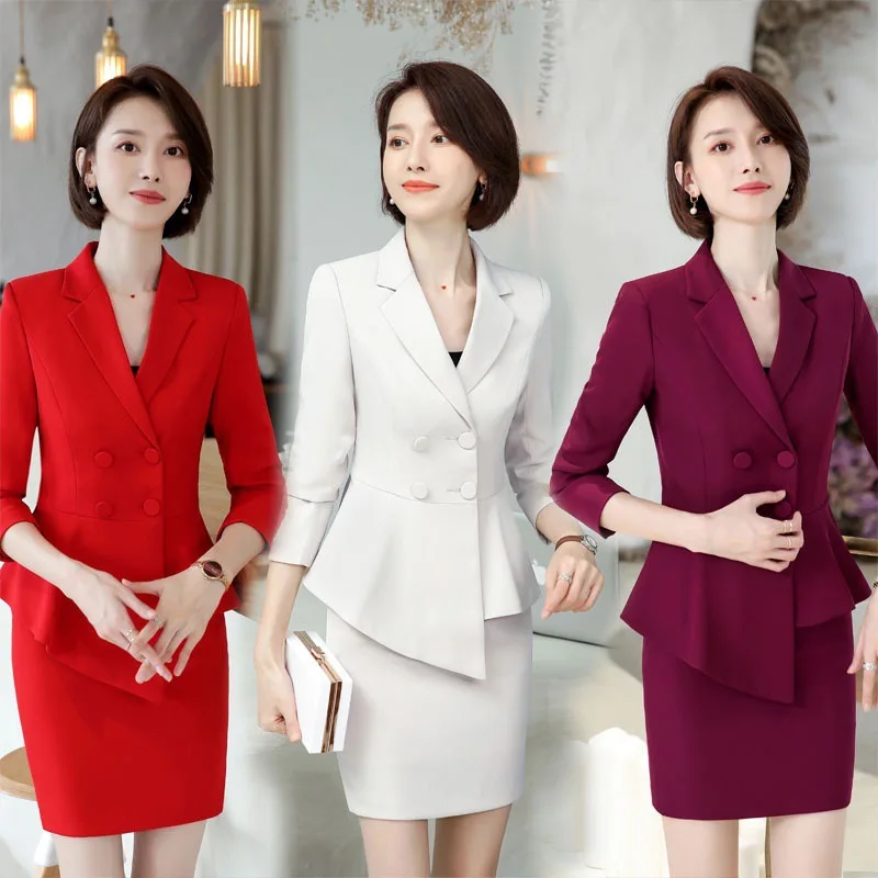 9508Fashionable double-breasted long-sleeve professional women's skirt suit, hotel workwear, formal blazer for spring
9508Fashionable double-breasted long-sleeve professional women's skirt suit, hotel workwear, formal blazer for spring