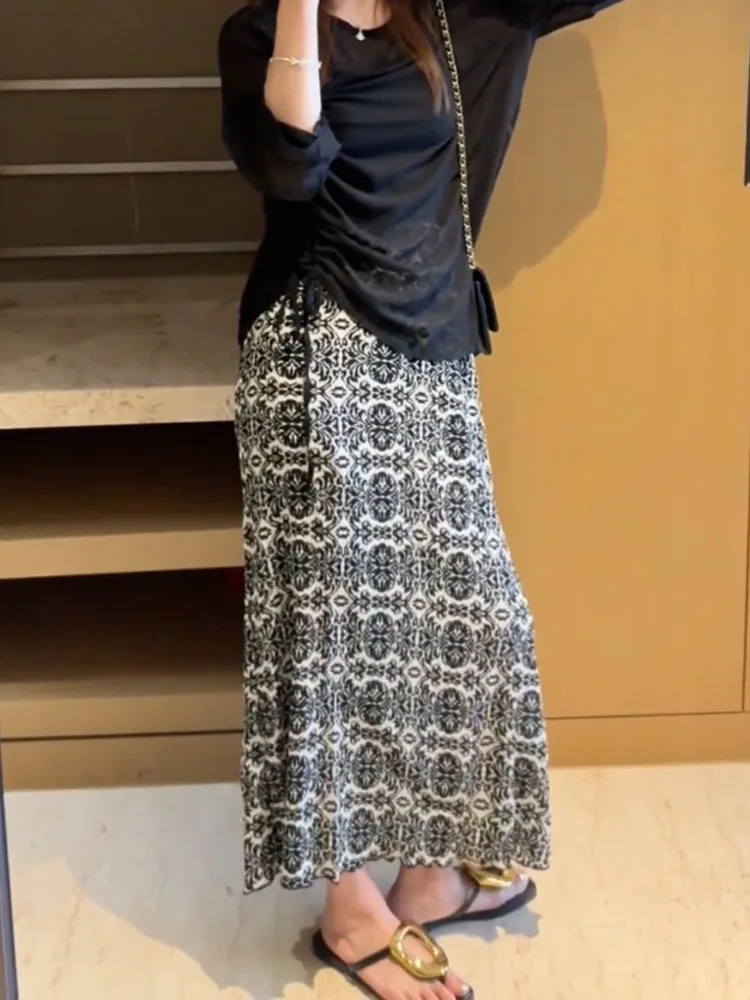 Ретро-юбка Vaion Sle Lazy с высокой талией, длинная, летняя, с новым принтом, струящаяся, корейская версия, большие размеры
Ретро-юбка Vaion Sle Lazy с высокой талией, длинная, летняя, с новым принтом, струящаяся, корейская версия, большие размеры