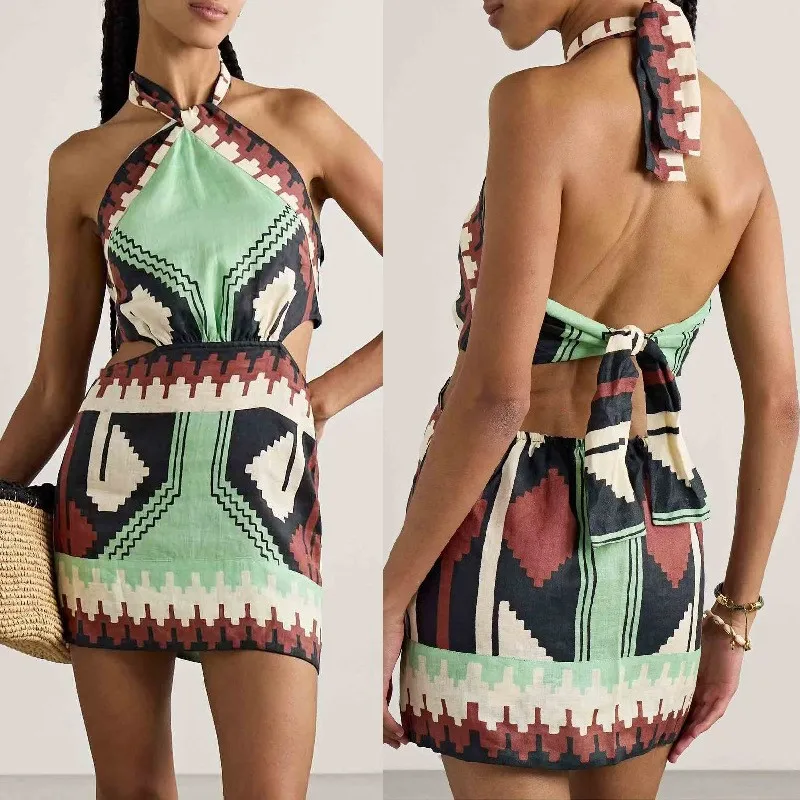 Summer Bohemian Dress Women's Fashion Tie Back Skirt Sexy Halterneck Graphic Print Resort Beach Skirt Dress
Summer Bohemian Dress Women's Fashion Tie Back Skirt Sexy Halterneck Graphic Print Resort Beach Skirt Dress
