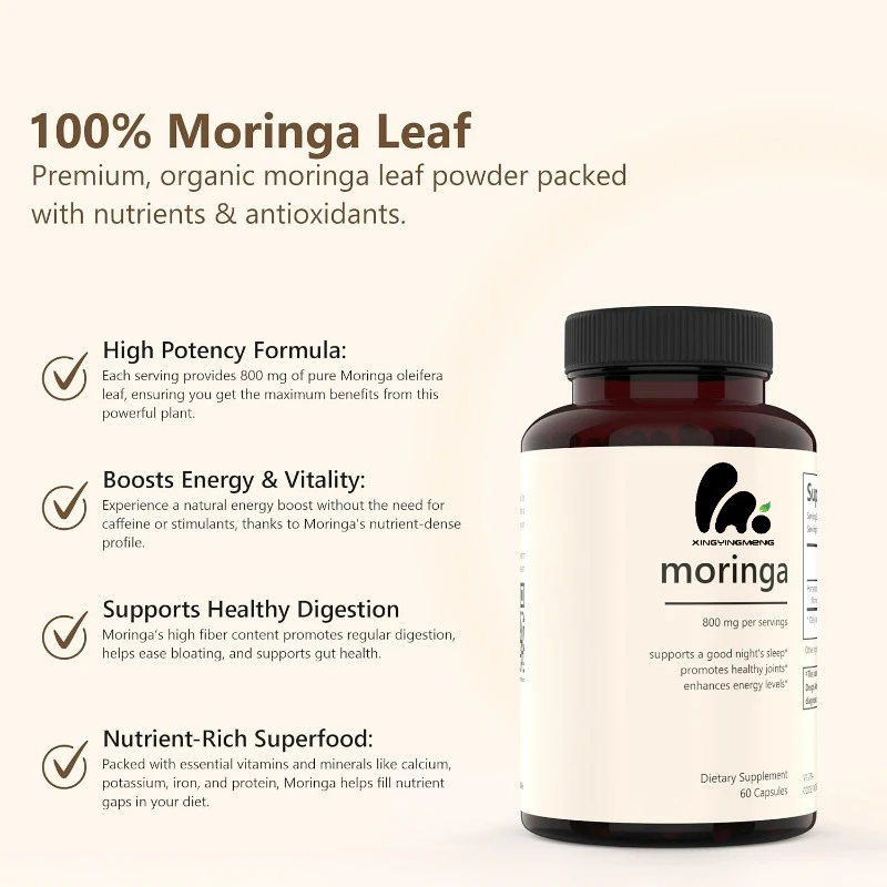 Moringa powder capsules -800mg pure Moringa, 60 capsules for immune support, skin health and vitality
Moringa powder capsules -800mg pure Moringa, 60 capsules for immune support, skin health and vitality