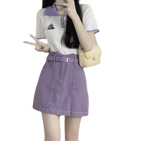 Два комплекта/однолетняя нежная система для ношения, женская новая Корейская тонкая юбка-поло с коротким рукавом и воротником-поло + пояс
Два комплекта/однолетняя нежная система для ношения, женская новая Корейская тонкая юбка-поло с коротким рукавом и воротником-поло + пояс