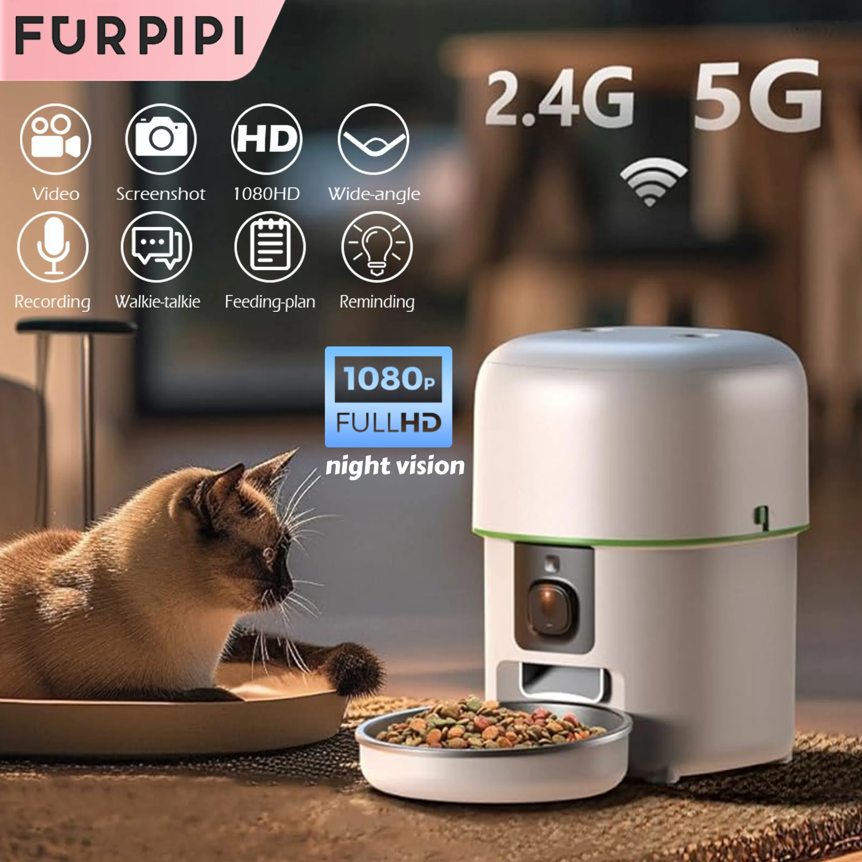 1080P HD Camera Automatic Cat Feeder with 5GWiFi Tuya Pet Cat Smart Food Kibble Dispenser Auto Feeder For Cats Dog Accessories
1080P HD Camera Automatic Cat Feeder with 5GWiFi Tuya Pet Cat Smart Food Kibble Dispenser Auto Feeder For Cats Dog Accessories