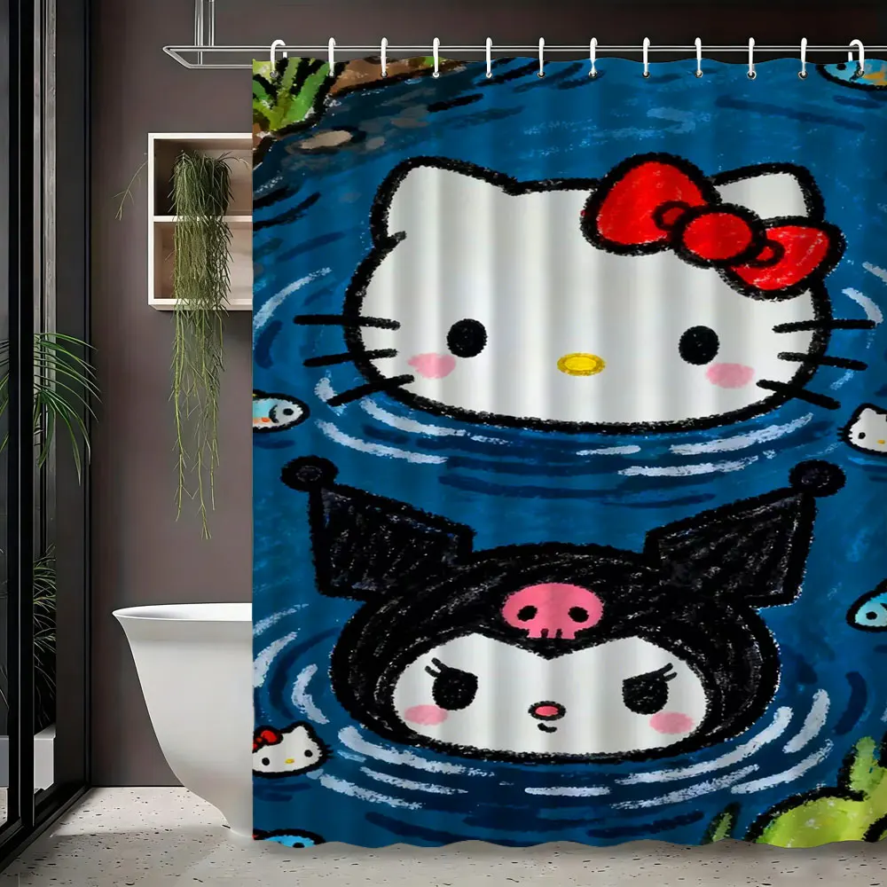 Hand Drawn Blue Water Hello Kitty Kuromi Pattern Shower Curtain Waterproof Mildew Resistant With Hooks Easy Installation For Bat
Hand Drawn Blue Water Hello Kitty Kuromi Pattern Shower Curtain Waterproof Mildew Resistant With Hooks Easy Installation For Bat