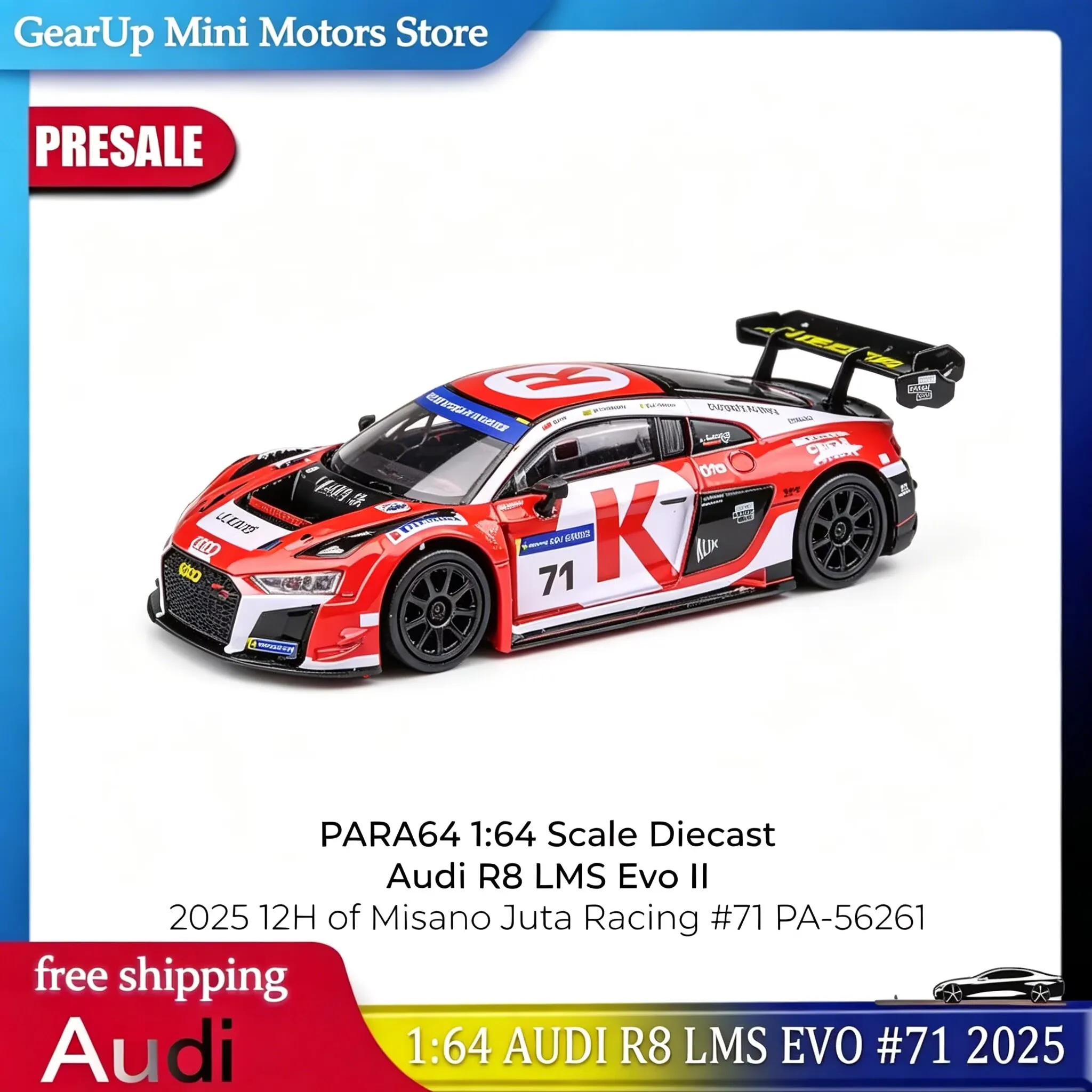 Pre-Order Para64 1:64 Audi R8 Lms Evo #71 2025 Alloy Diecast Car Model Toy Authentic Livery Detailed Interior Collectible
Pre-Order Para64 1:64 Audi R8 Lms Evo #71 2025 Alloy Diecast Car Model Toy Authentic Livery Detailed Interior Collectible