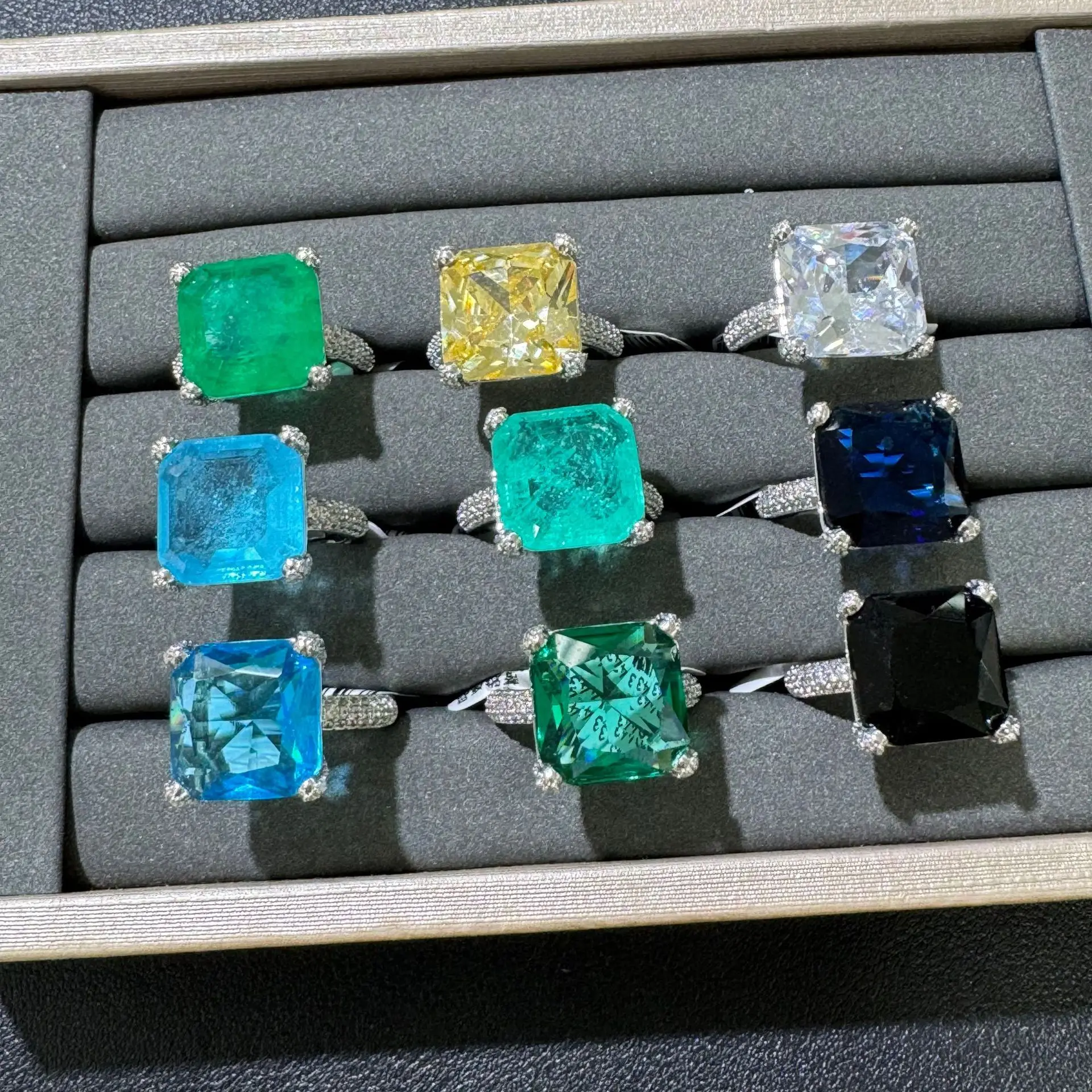 9 colors Ring Silver Plated Statement Jewelry Simulated Paraiba Cubic Zirconia square block open ring for women
9 colors Ring Silver Plated Statement Jewelry Simulated Paraiba Cubic Zirconia square block open ring for women