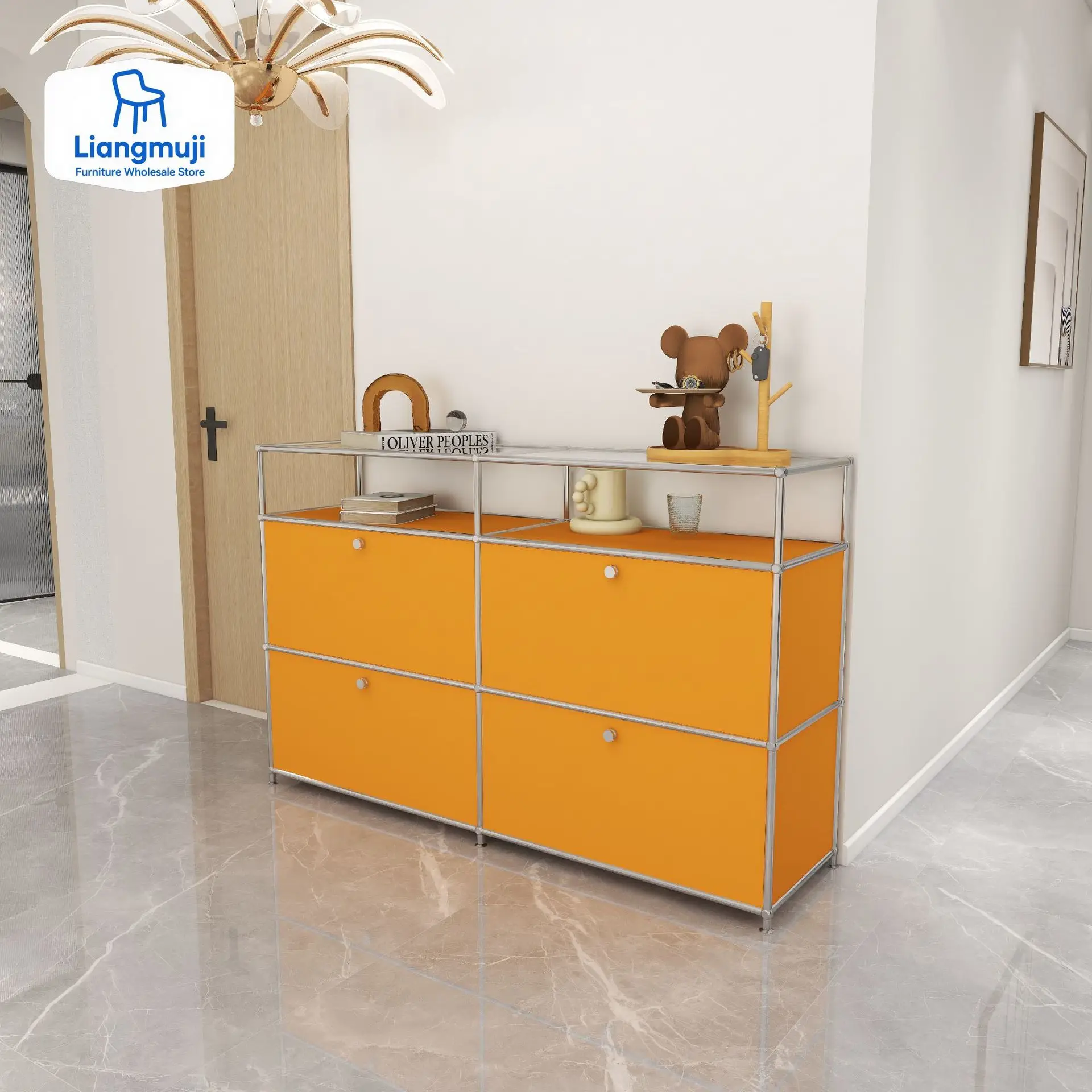 Stylish Yellow Metal Storage Console|4-Door Flip Cabinet with Open Top Shelf|Modern Home Organizer | For Living Room Dining Room
Stylish Yellow Metal Storage Console|4-Door Flip Cabinet with Open Top Shelf|Modern Home Organizer | For Living Room Dining Room