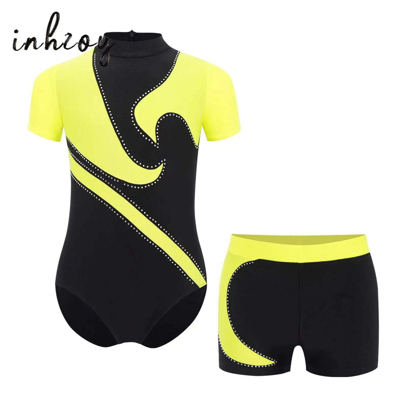 Kids Girls Boys Gymnastics Outfits Short Sleeve Zipper Color Block Patchwork Leotard+Shorts for Stage Performance Competition
Kids Girls Boys Gymnastics Outfits Short Sleeve Zipper Color Block Patchwork Leotard+Shorts for Stage Performance Competition